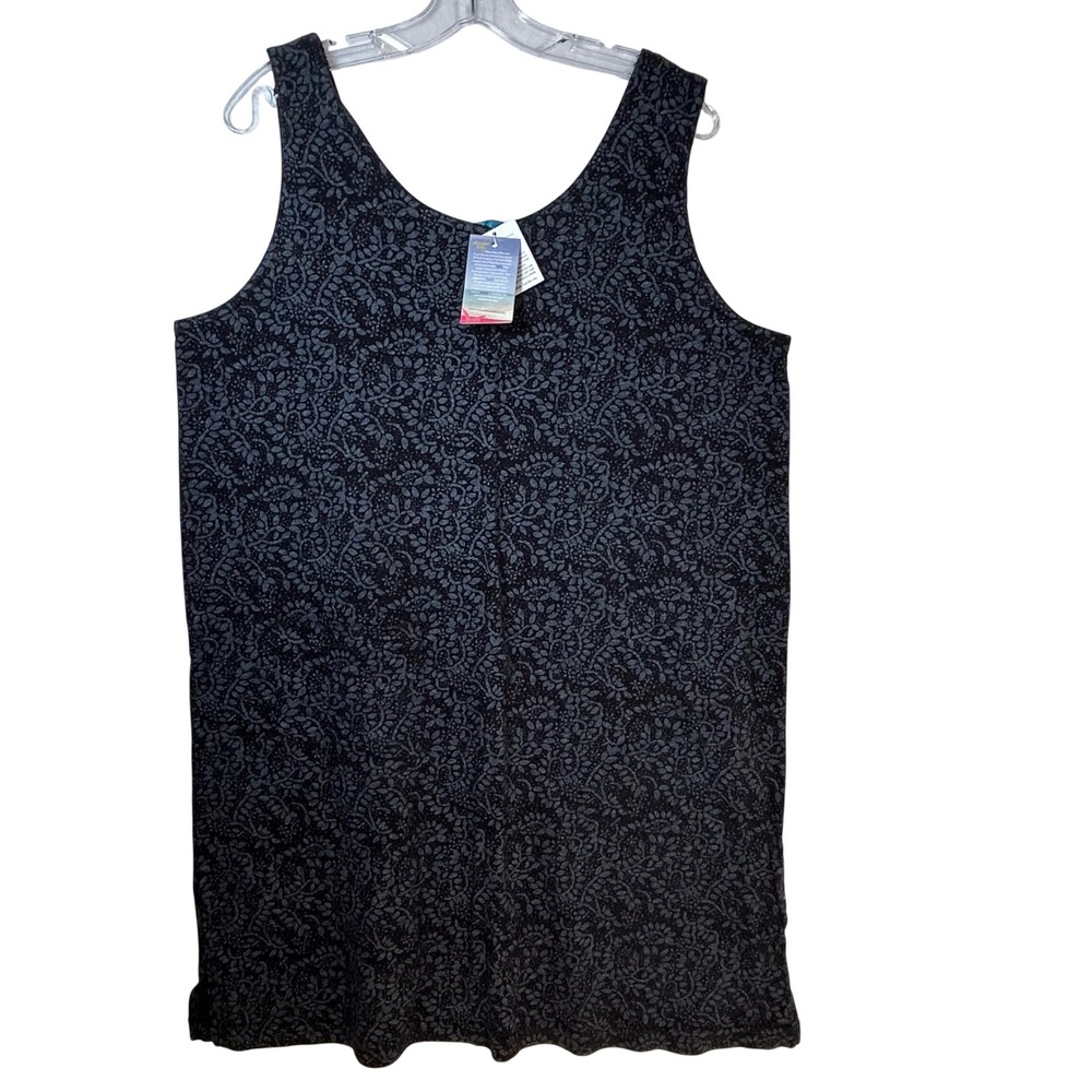 Fresh Produce Beach Batik Tank Dress Black Floral Sleeveless‎ XL USA Made
